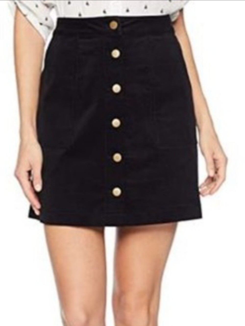 NWT! Kensie Black Button-Down A-Line Corduroy Skirt with Patch Pockets
